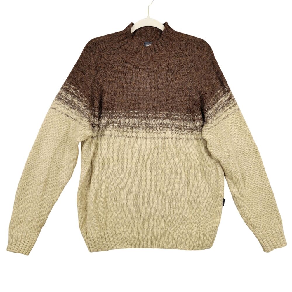 HUGO BOSS Brown Mohair Blend Mock Neck Sweater Made In Italy ~SIZE LARGE